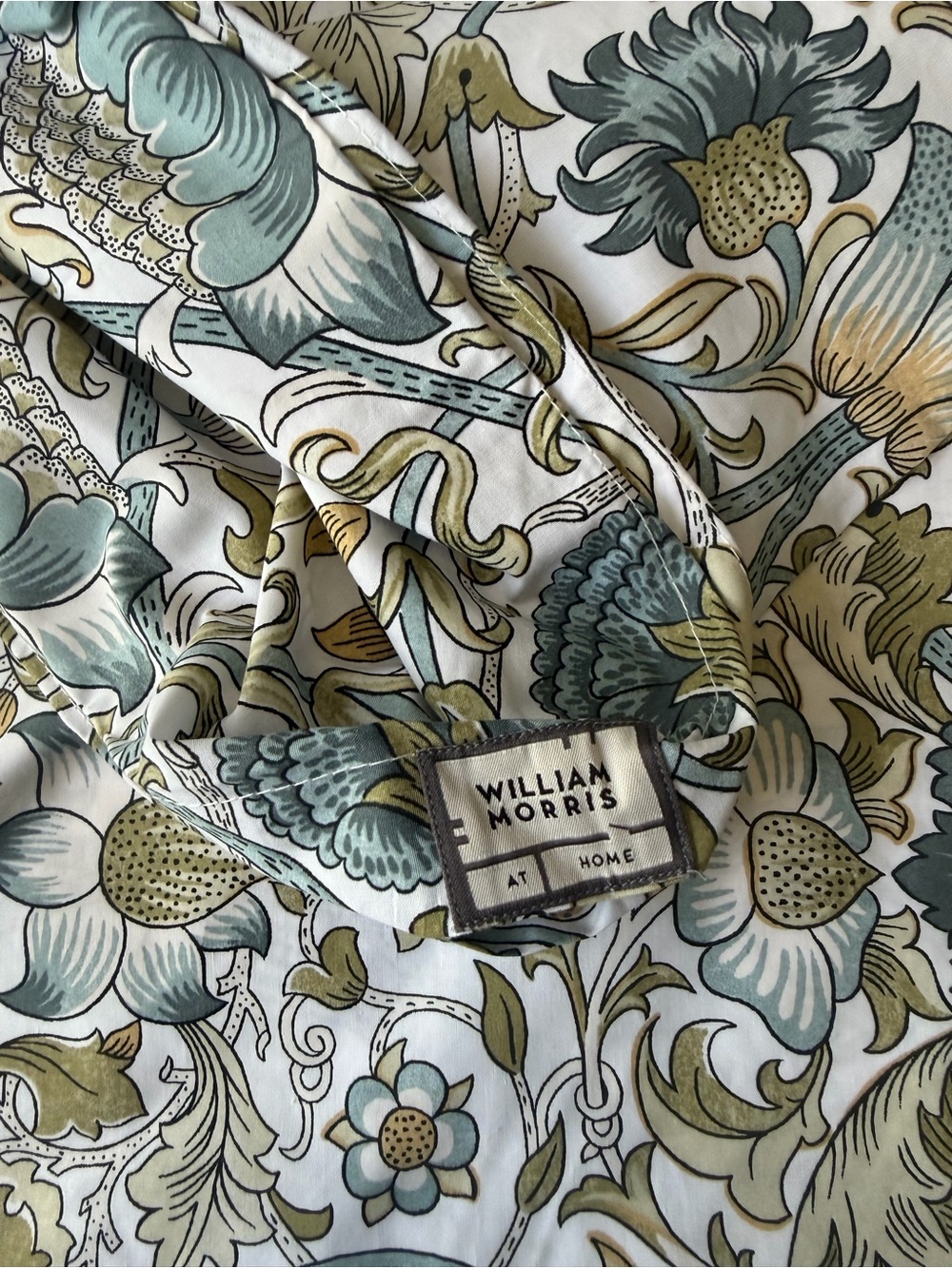 William Morris Floral Print Decorative Fabric / Pillow Cover - Sage Green & Gold
